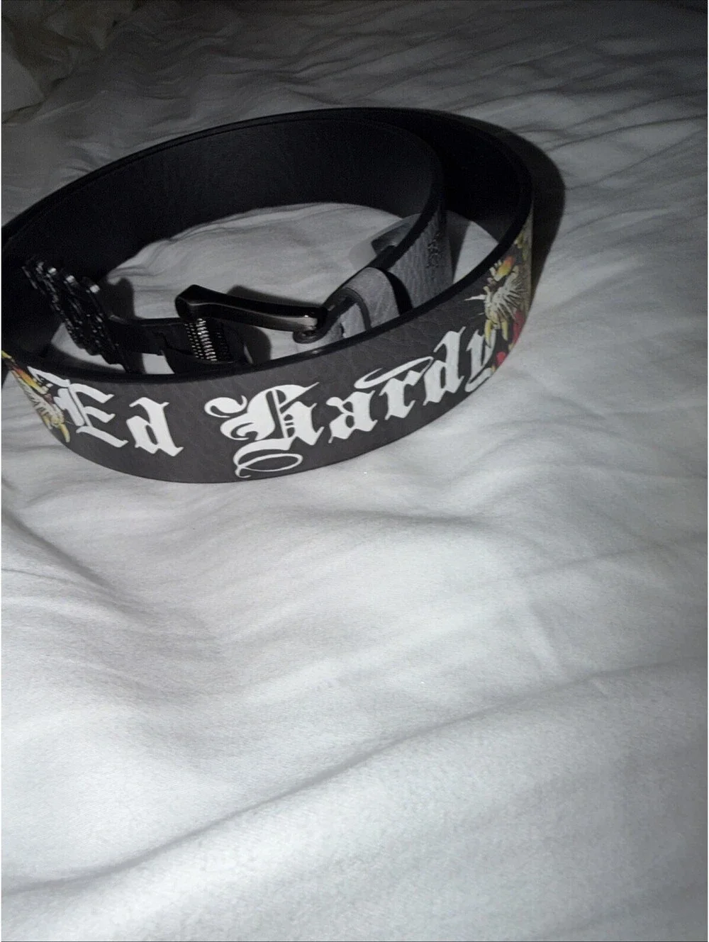 Ed Hardy Tiger Studded Belt Gray/Black Size 36 New with Tags